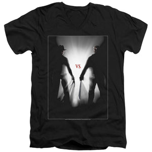 AN OFFCIALLY LICENSED FREDDY VS JASON SILHOUETTES MEN'S V-NECK T-SHIRT BLACK