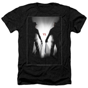 AN OFFCIALLY LICENSED FREDDY VS JASON SILHOUETTES MEN'S HEATHER T-SHIRT CHARCOAL