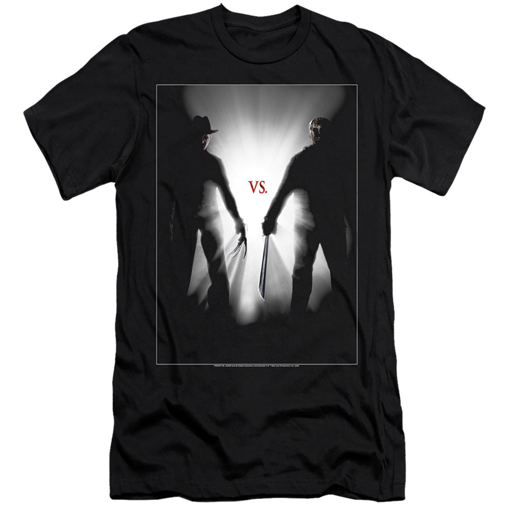 AN OFFCIALLY LICENSED FREDDY VS JASON SILHOUETTES MEN'S PREMIUM SLIM FIT T-SHIRT BLACK
