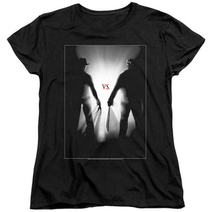 AN OFFCIALLY LICENSED FREDDY VS JASON SILHOUETTES WOMEN'S REGULAR FIT T-SHIRT BLACK