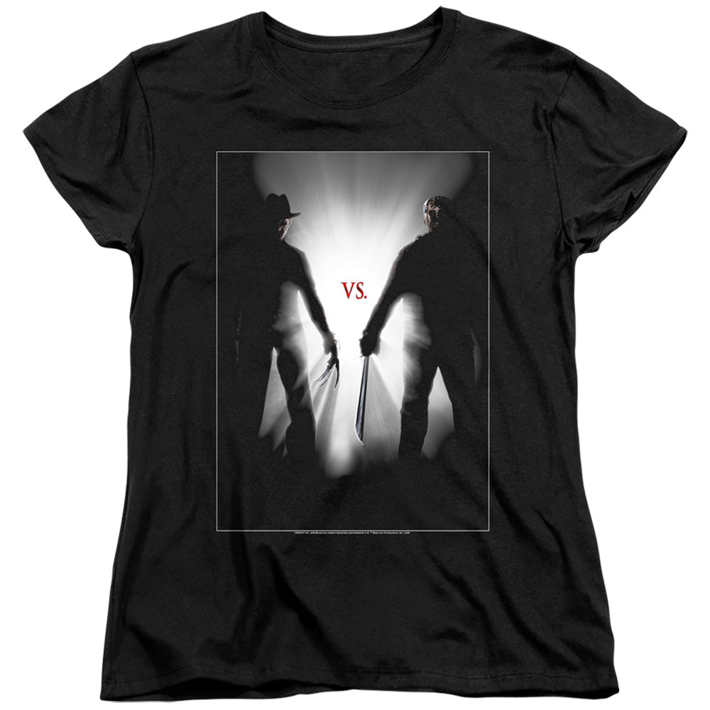 AN OFFCIALLY LICENSED FREDDY VS JASON SILHOUETTES WOMEN'S REGULAR FIT T-SHIRT BLACK