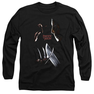 AN OFFCIALLY LICENSED FREDDY VS JASON FACE OFF MEN'S LONG SLEEVE T-SHIRT BLACK