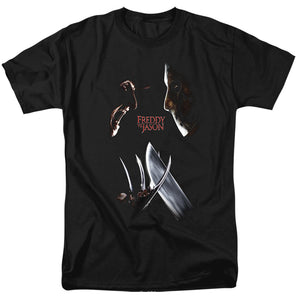 AN OFFCIALLY LICENSED FREDDY VS JASON FACE OFF MEN'S REGULAR FIT T-SHIRT BLACK