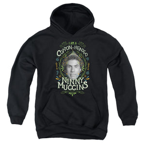 AN OFFCIALLY LICENSED ELF COTTON HEADED NINNY MUGGINS YOUTH HOODIE BLACK