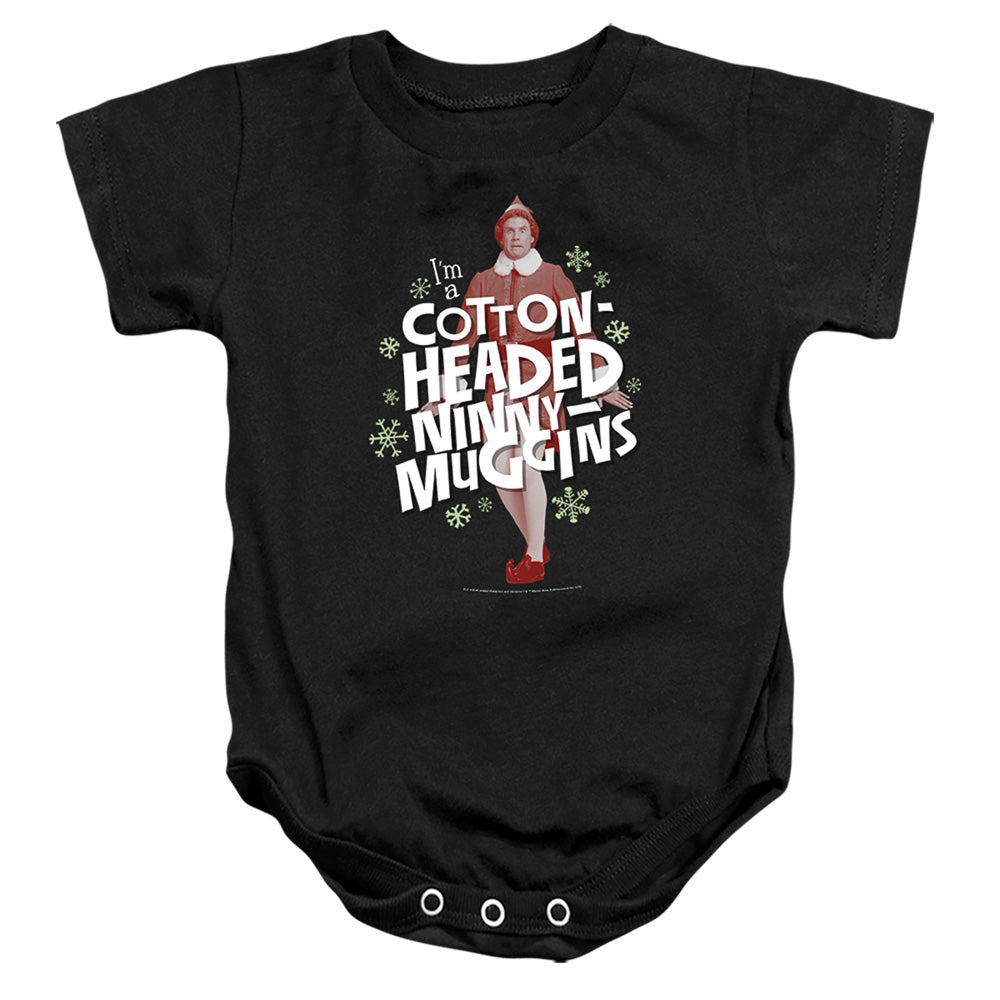 AN OFFCIALLY LICENSED ELF COTTON-HEADED NINNY MUGGINS BABY BODYSUIT BLACK