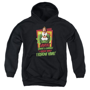 AN OFFCIALLY LICENSED ELF SANTA'S COMING! I KNOW HIM! YOUTH HOODIE BLACK