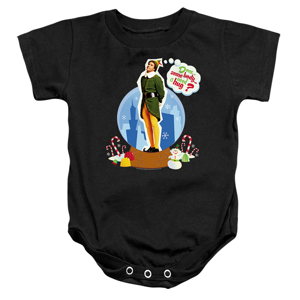 AN OFFCIALLY LICENSED ELF DOES SOMEBODY NEED A HUG? BABY BODYSUIT BLACK