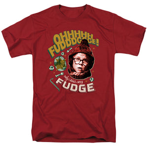 AN OFFCIALLY LICENSED A CHRISTMAS STORY OH FUDGE! MEN'S REGULAR FIT T-SHIRT CARDINAL