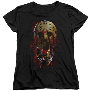 AN OFFCIALLY LICENSED FREDDY VS JASON MASK AND CLAWS WOMEN'S REGULAR FIT T-SHIRT BLACK