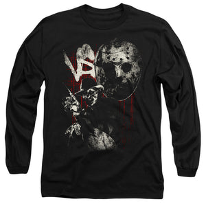 AN OFFCIALLY LICENSED FREDDY VS JASON SCRATCHES MEN'S LONG SLEEVE T-SHIRT BLACK