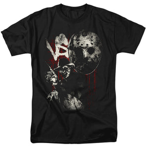 AN OFFCIALLY LICENSED FREDDY VS JASON SCRATCHES MEN'S REGULAR FIT T-SHIRT BLACK