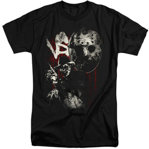 AN OFFCIALLY LICENSED FREDDY VS JASON SCRATCHES MEN'S TALL FIT T-SHIRT BLACK