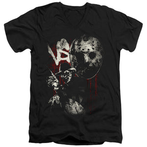 AN OFFCIALLY LICENSED FREDDY VS JASON SCRATCHES MEN'S V-NECK T-SHIRT BLACK