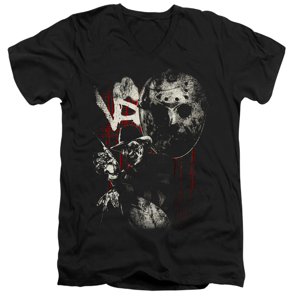 AN OFFCIALLY LICENSED FREDDY VS JASON SCRATCHES MEN'S V-NECK T-SHIRT BLACK
