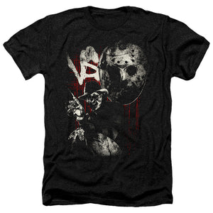 AN OFFCIALLY LICENSED FREDDY VS JASON SCRATCHES MEN'S HEATHER T-SHIRT CHARCOAL