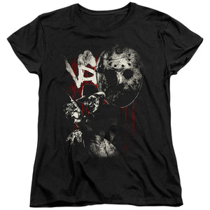 AN OFFCIALLY LICENSED FREDDY VS JASON SCRATCHES WOMEN'S REGULAR FIT T-SHIRT BLACK
