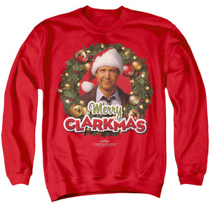 AN OFFCIALLY LICENSED CHRISTMAS VACATION MERRY CLARKMAS ADULT UNISEX CREWNECK SWEATSHIRT RED