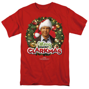 AN OFFCIALLY LICENSED CHRISTMAS VACATION MERRY CLARKMAS MEN'S REGULAR FIT T-SHIRT RED