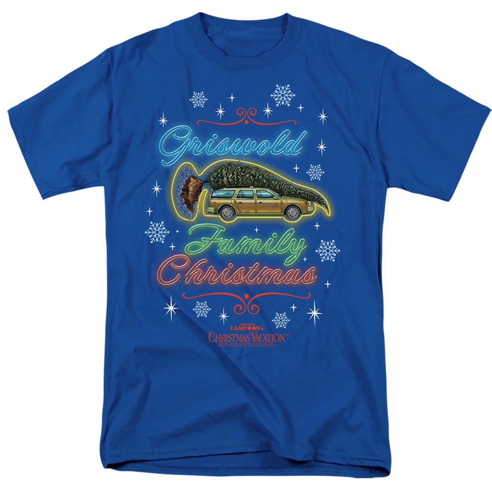 AN OFFCIALLY LICENSED CHRISTMAS VACATION NEON GRISWALD MEN'S REGULAR FIT T-SHIRT ROYAL