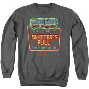 AN OFFCIALLY LICENSED CHRISTMAS VACATION NO VACANCY SHTTER'S FULL ADULT UNISEX CREWNECK SWEATSHIRT CHARCOAL