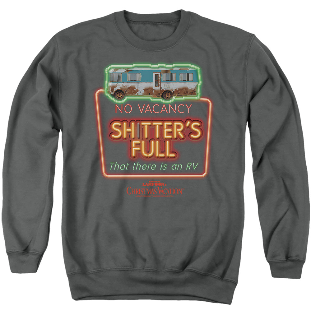 AN OFFCIALLY LICENSED CHRISTMAS VACATION NO VACANCY SHTTER'S FULL ADULT UNISEX CREWNECK SWEATSHIRT CHARCOAL