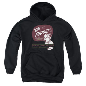 AN OFFCIALLY LICENSED A CHRISTMAS STORY OH FUDGE SOAP CONNOISSEUR YOUTH HOODIE BLACK