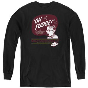 AN OFFCIALLY LICENSED A CHRISTMAS STORY OH FUDGE SOAP CONNOISSEUR YOUTH LONG SLEEVE T-SHIRT BLACK