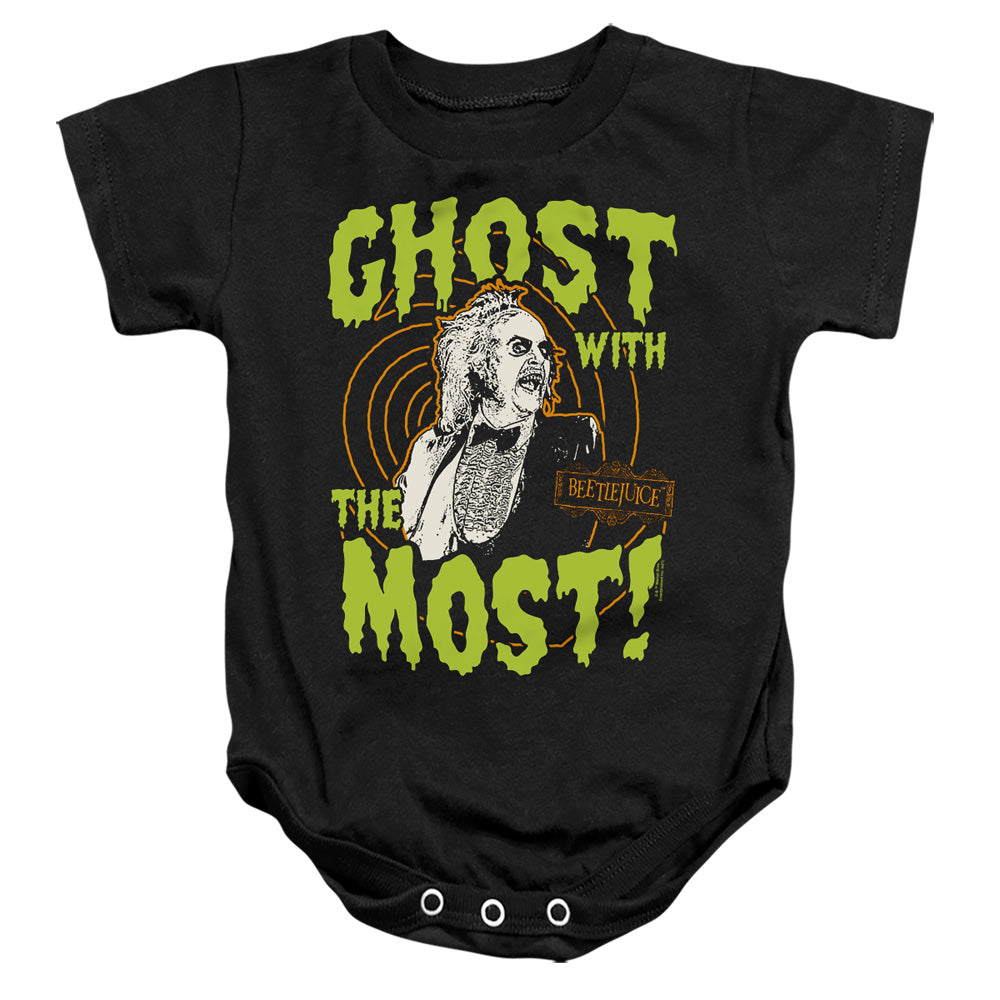 AN OFFCIALLY LICENSED BEETLEJUICE GHOST BABY BODYSUIT BLACK