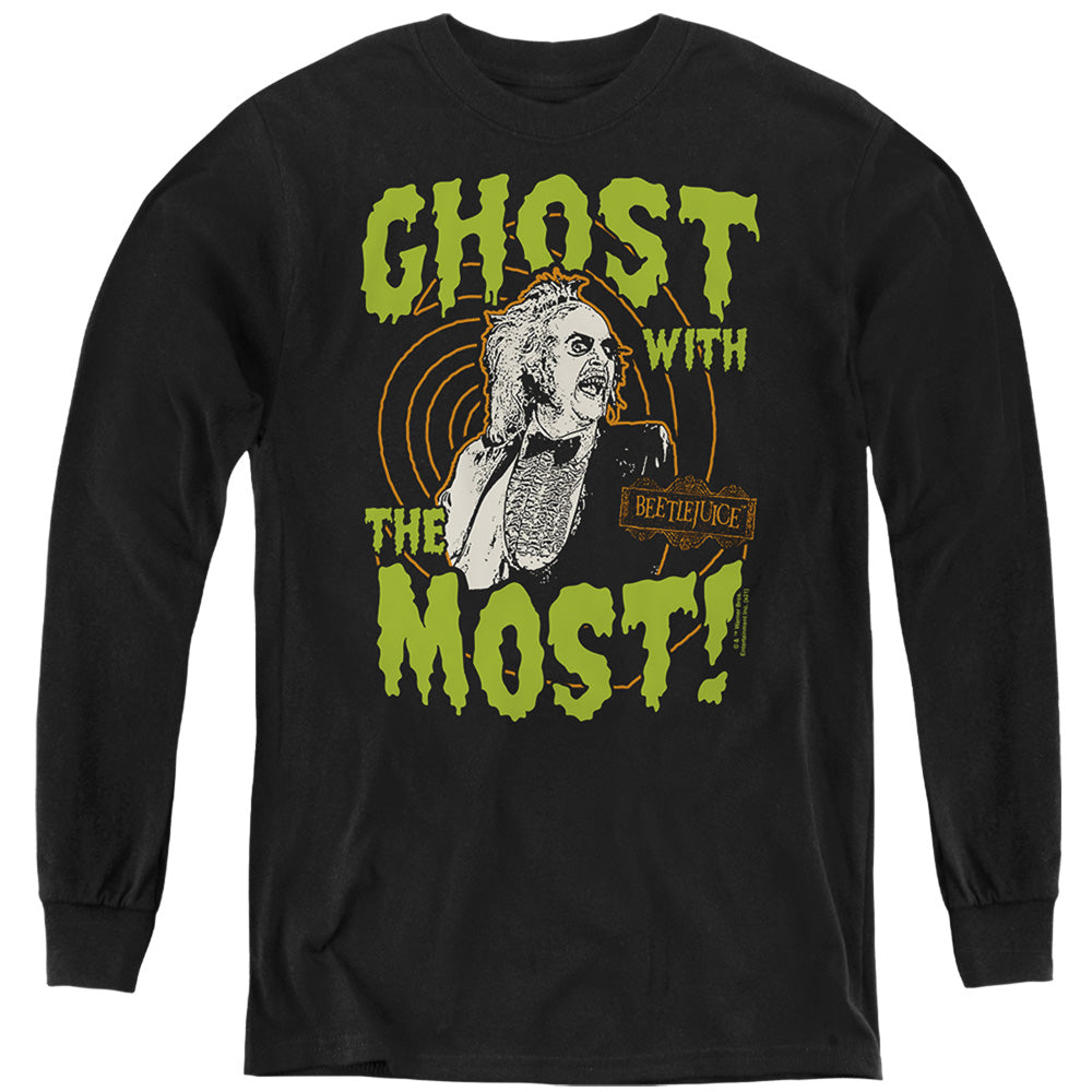 AN OFFCIALLY LICENSED BEETLEJUICE GHOST YOUTH LONG SLEEVE T-SHIRT BLACK