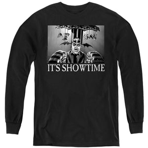 AN OFFCIALLY LICENSED BEETLEJUICE SHOWTIME YOUTH LONG SLEEVE T-SHIRT BLACK