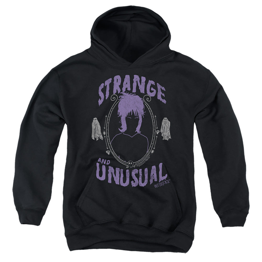 AN OFFCIALLY LICENSED BEETLEJUICE STRANGE AND UNUSUAL YOUTH HOODIE BLACK