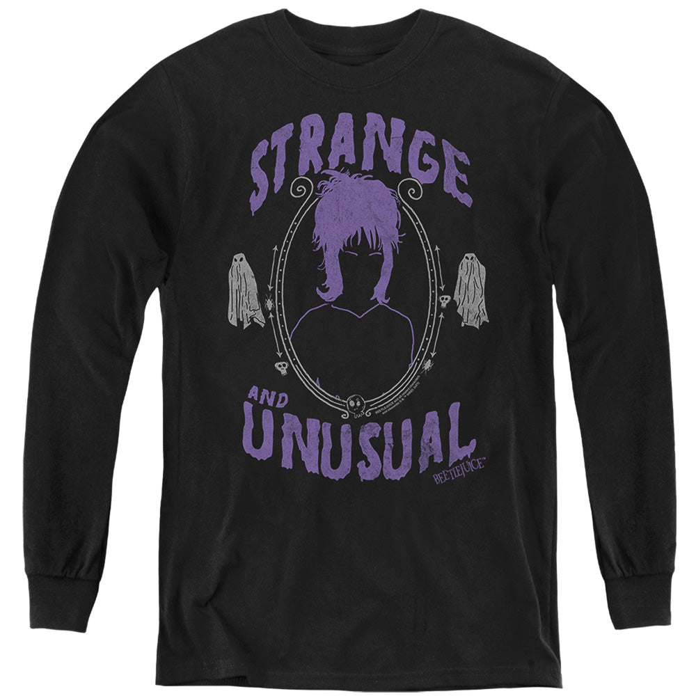 AN OFFCIALLY LICENSED BEETLEJUICE STRANGE AND UNUSUAL YOUTH LONG SLEEVE T-SHIRT BLACK