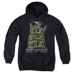 AN OFFCIALLY LICENSED BEETLEJUICE HEADSTONE NAME YOUTH HOODIE BLACK