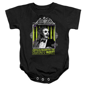 AN OFFCIALLY LICENSED BEETLEJUICE GHOST WITH THE MOST BABY BODYSUIT BLACK