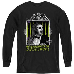 AN OFFCIALLY LICENSED BEETLEJUICE GHOST WITH THE MOST YOUTH LONG SLEEVE T-SHIRT BLACK