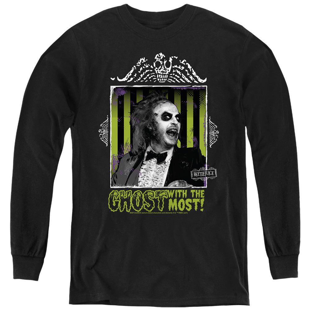 AN OFFCIALLY LICENSED BEETLEJUICE GHOST WITH THE MOST YOUTH LONG SLEEVE T-SHIRT BLACK