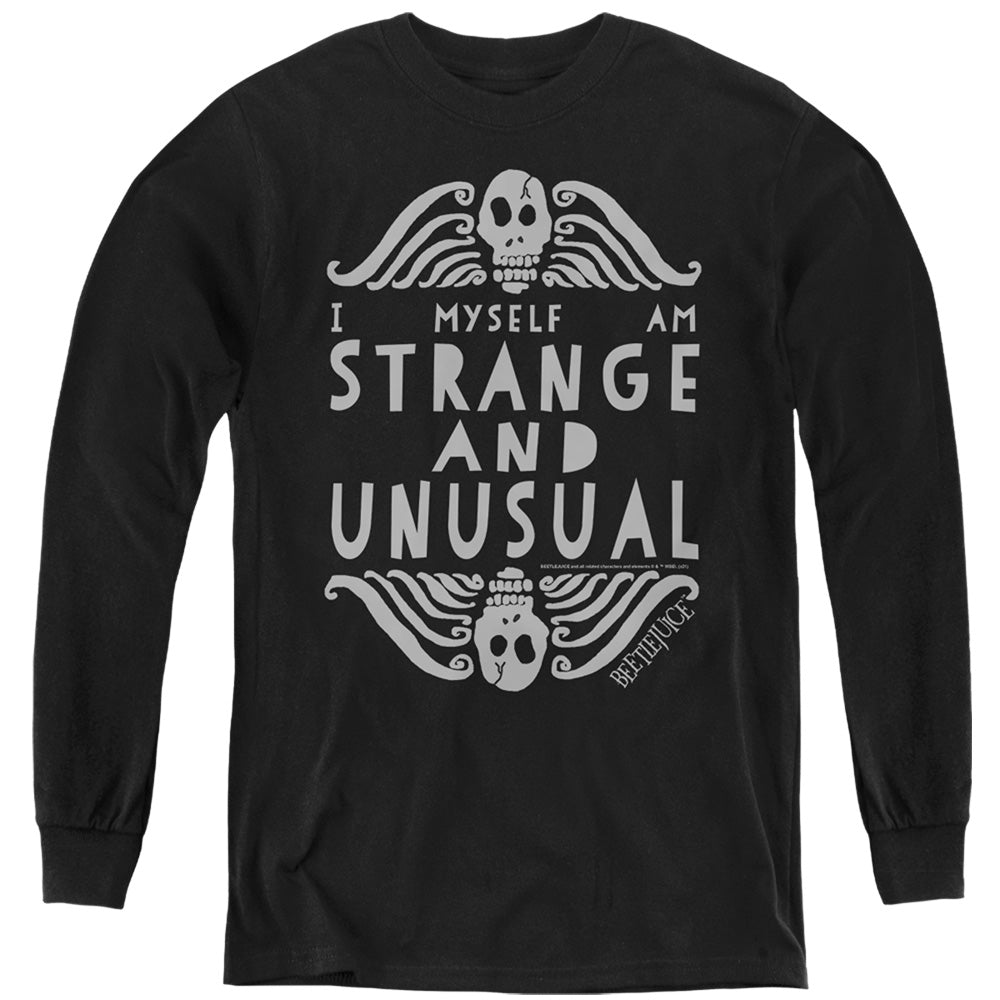 AN OFFCIALLY LICENSED BEETLEJUICE STRANGE AND UNUSUAL YOUTH LONG SLEEVE T-SHIRT BLACK