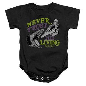 AN OFFCIALLY LICENSED BEETLEJUICE NEVER TRUST BABY BODYSUIT BLACK