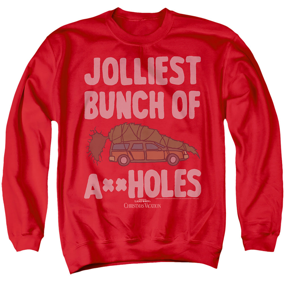 AN OFFCIALLY LICENSED CHRISTMAS VACATION GRISWOLD JOLLIEST BUNCH OF A-HOLES ADULT UNISEX CREWNECK SWEATSHIRT RED