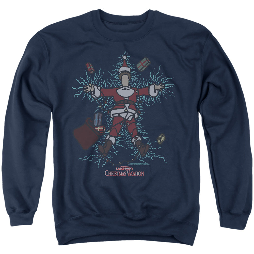 AN OFFCIALLY LICENSED CHRISTMAS VACATION CLARK GRISWOLD'S X-MAS LIGHTS ADULT UNISEX CREWNECK SWEATSHIRT NAVY