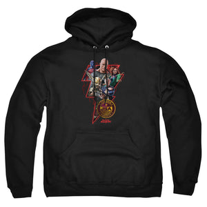 AN OFFCIALLY LICENSED BLACK ADAM BLACK ADAM CHARACTER BOLT ADULT UNISEX PULLOVER HOODIE BLACK