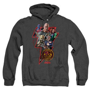 AN OFFCIALLY LICENSED BLACK ADAM BLACK ADAM CHARACTER BOLT ADULT UNISEX HEATHER PULLOVER HOODIE BLACK
