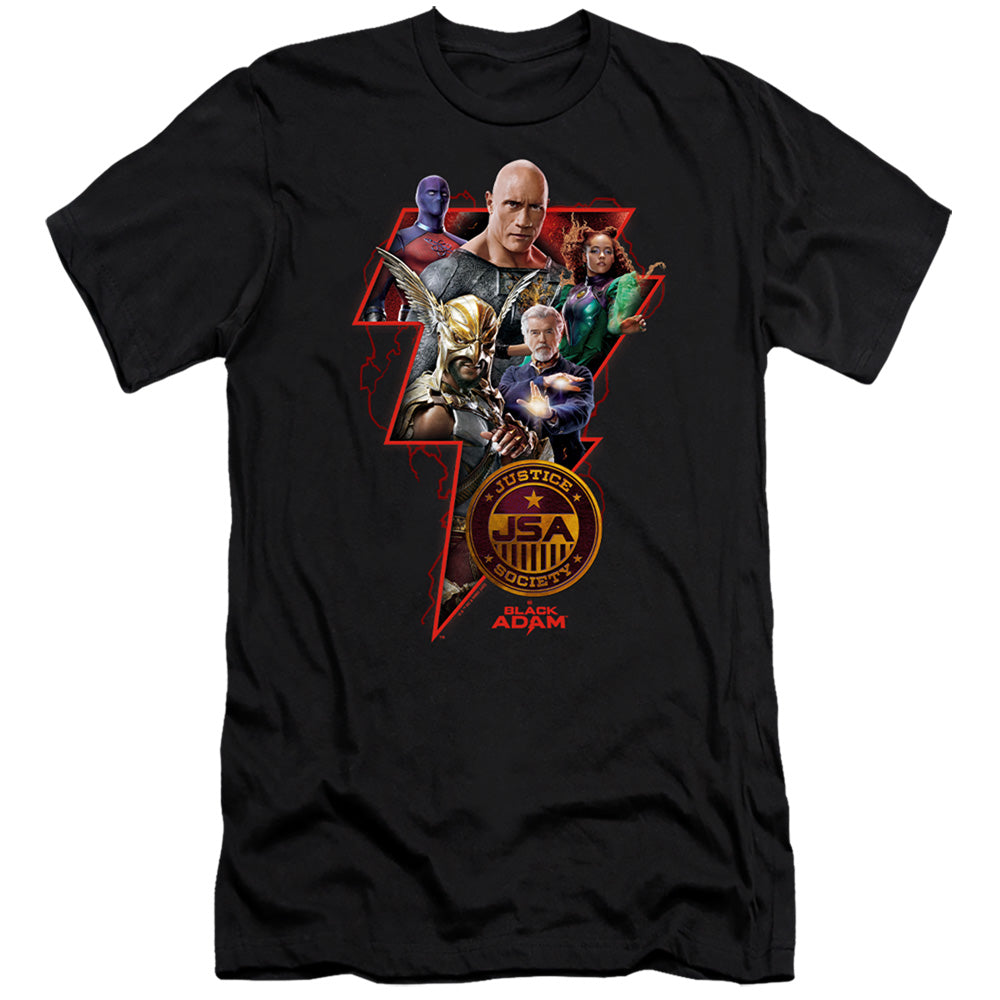 AN OFFCIALLY LICENSED BLACK ADAM BLACK ADAM CHARACTER BOLT MEN'S PREMIUM SLIM FIT T-SHIRT BLACK