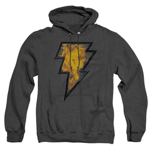 AN OFFCIALLY LICENSED BLACK ADAM BLACK ADAM BEVELED EMBLEM ADULT UNISEX HEATHER PULLOVER HOODIE BLACK