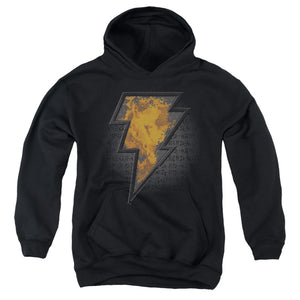 AN OFFCIALLY LICENSED BLACK ADAM BLACK ADAM BEVELED EMBLEM YOUTH HOODIE BLACK
