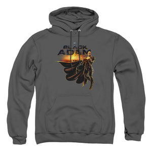AN OFFCIALLY LICENSED BLACK ADAM BLACK ADAM LOGO WITH CHARACTER ADULT UNISEX PULLOVER HOODIE CHARCOAL