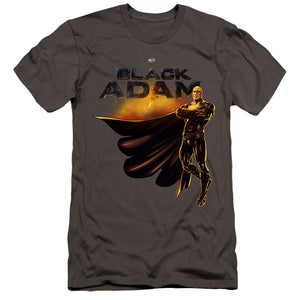 AN OFFCIALLY LICENSED BLACK ADAM BLACK ADAM LOGO WITH CHARACTER MEN'S PREMIUM SLIM FIT T-SHIRT CHARCOAL