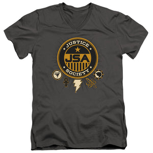 AN OFFCIALLY LICENSED BLACK ADAM BLACK ADAM JUSTICE SOCIETY MEN'S V-NECK T-SHIRT CHARCOAL
