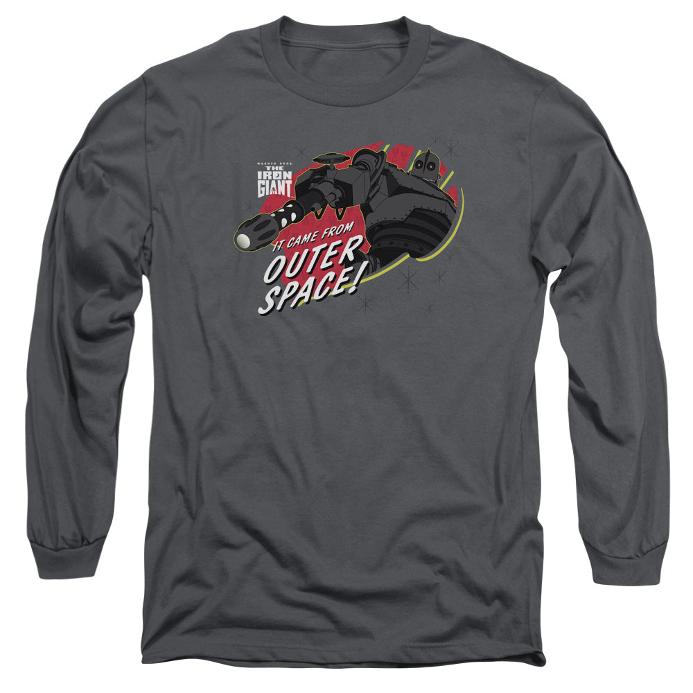AN OFFCIALLY LICENSED IRON GIANT OUTER SPACE MEN'S LONG SLEEVE T-SHIRT CHARCOAL