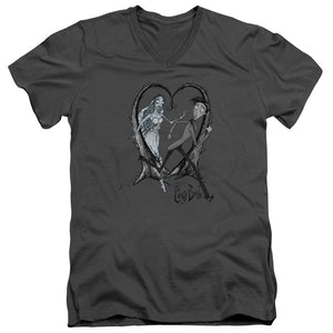 AN OFFCIALLY LICENSED CORPSE BRIDE RUNAWAY GROOM MEN'S V-NECK T-SHIRT CHARCOAL